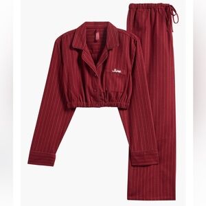 Skims Striped Burgundy Two-Piece Pajama Set